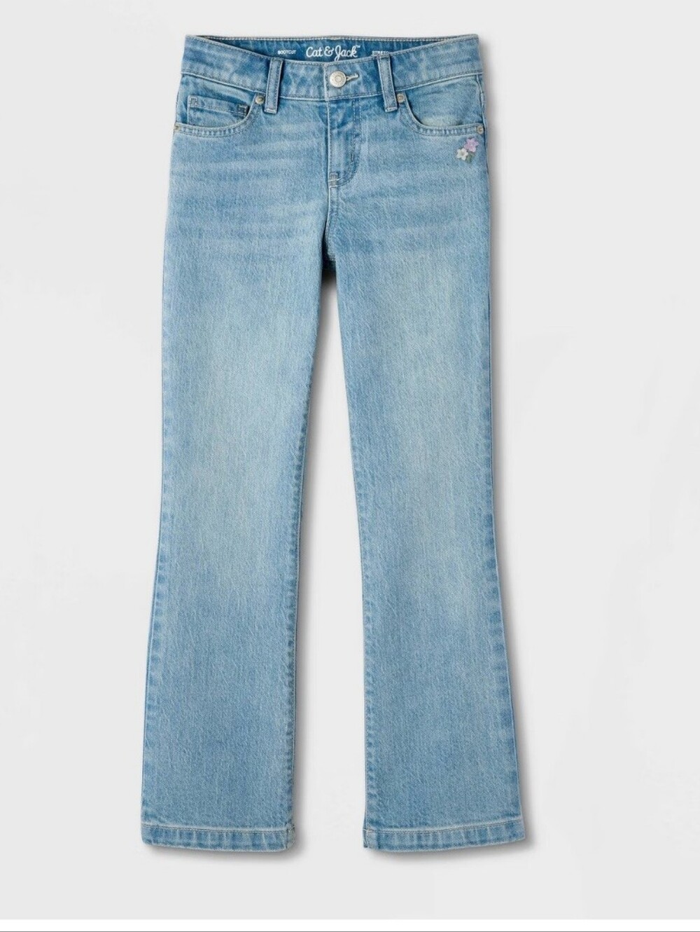 Girls' Mid-Rise Floral Embroidered Bootcut Jeans - Cat & Jack' Light Wash 10